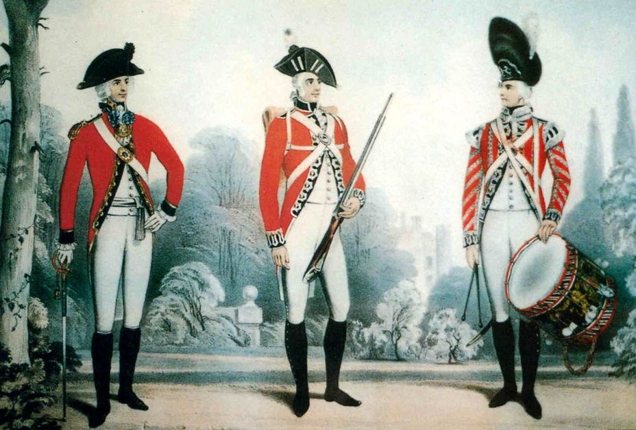​Офицер, рядовой и барабанщик британской гвардии, 1790 год - Парни в медвежьих шапках 