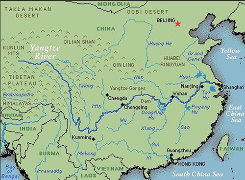 Карта с рекой Янцзы