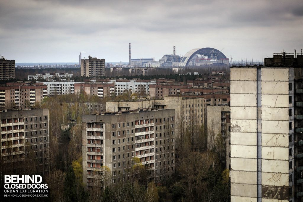 Pripyat - The power plant looms over the town