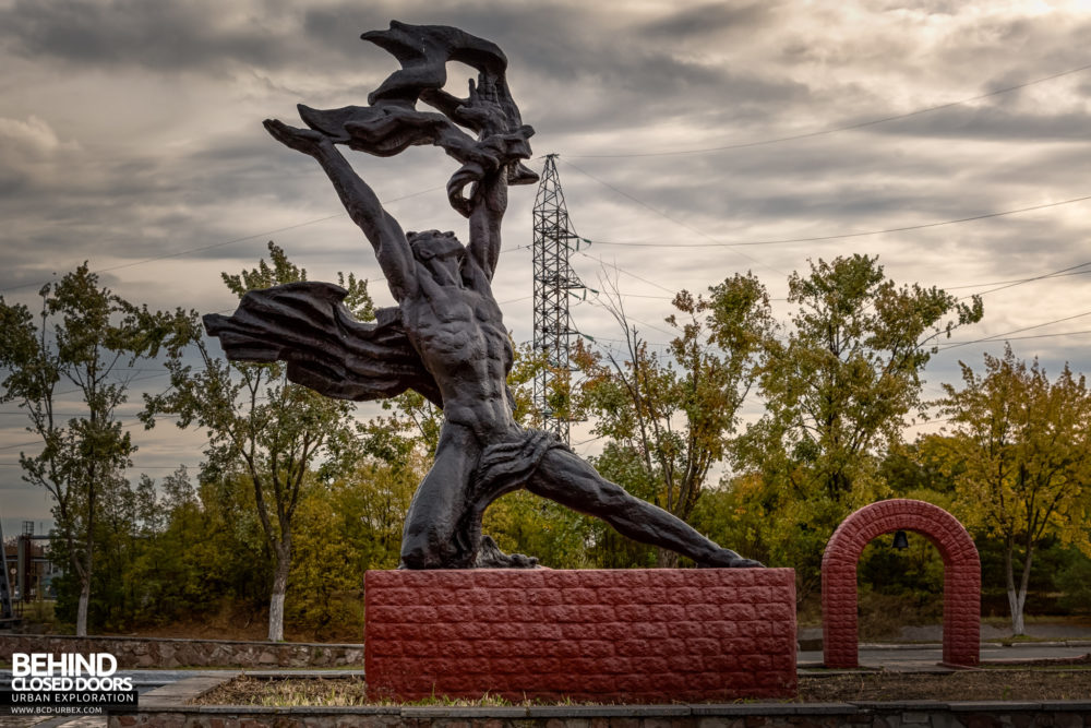 The statue of Prometheus situated in front of the Chernobyl Power Plant