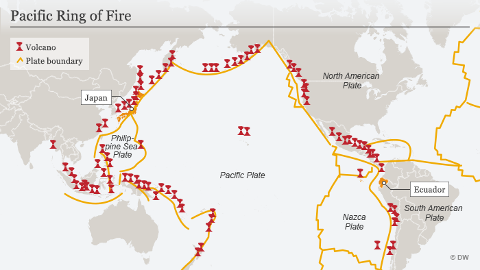 Infografik, Karte, Wo die Erde oft bebt: Pazifischer Feuerring ENG