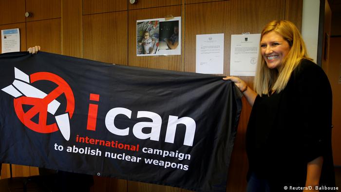 Beatrice Fihn, Executive Director of the International Campaign to Abolish Nuclear Weapons (ICAN) celebrates 