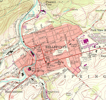 A portion of a USGS topographic quadrangle map