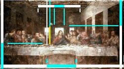The Last Supper by Leonardo Da Vinci makes extensive use of phi, the golden ratio or Divine proportion in its composition and design