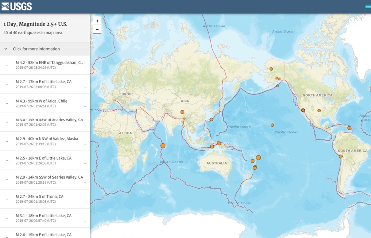 Карта землетрясений онлайн