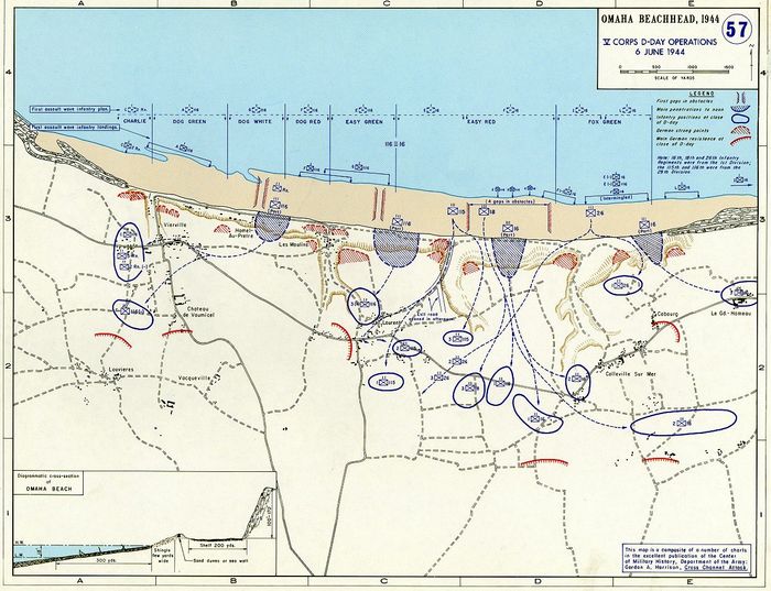 Карта высадки союзников на пляже Омаха-бич